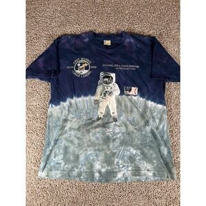 Vintage 90s NASA Astronaut Tie Dye AOP Single Stitch Men M T Shirt Smithsonian